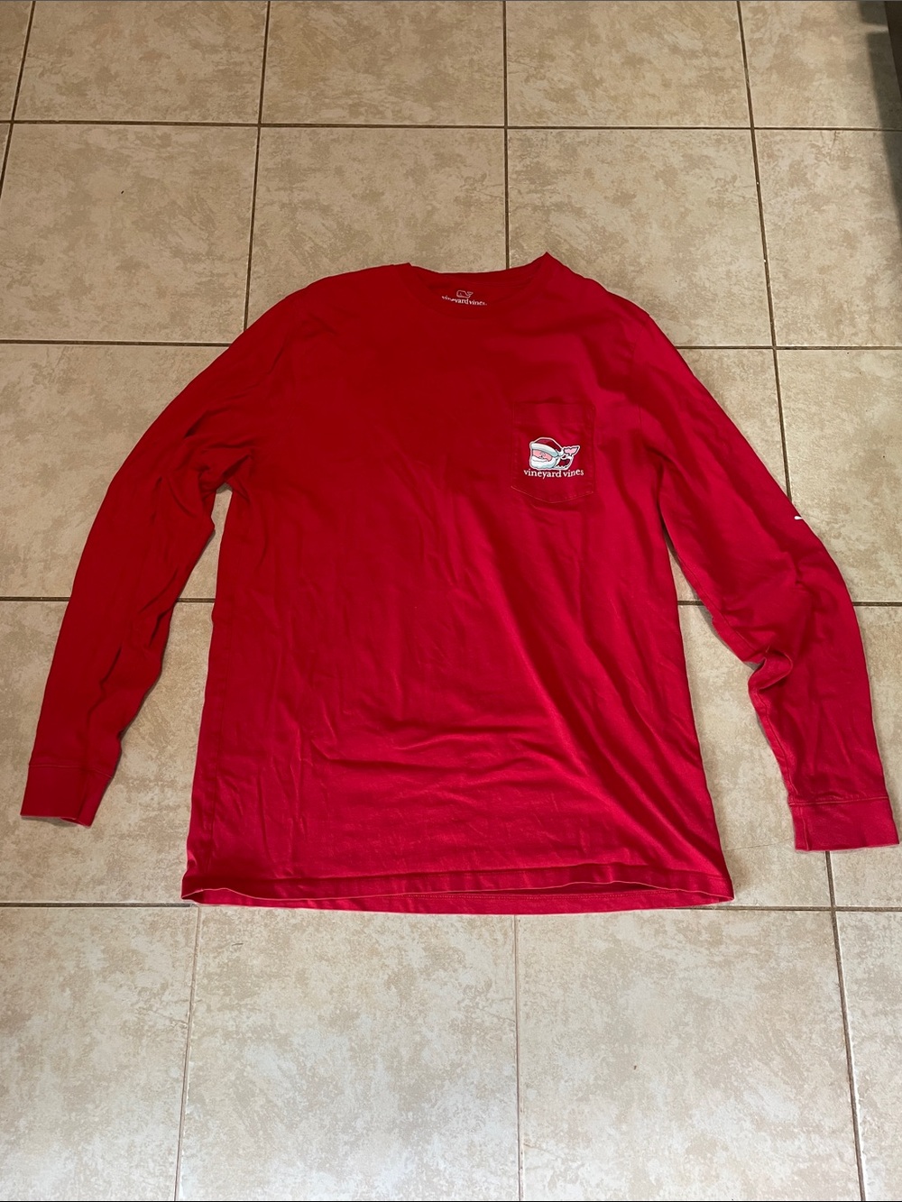 Vineyard Vines Red Long Sleeve Graphic Pocket Tee